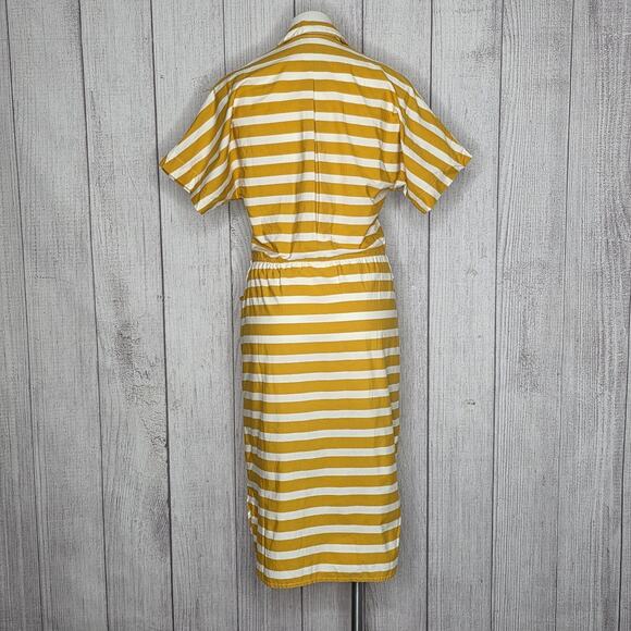 VTG 80s Katie MFG Mustard Stripe Dolman Pocket Dress ILGWU USA, sz Medium - Picture 5 of 9
